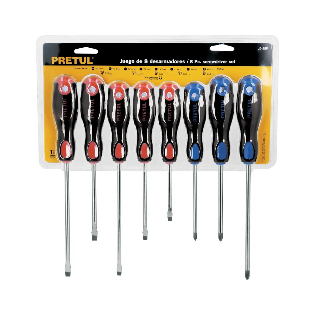 [TP-20219] Juego de 8 desarmadores mango Comfort Grip, PRETUL