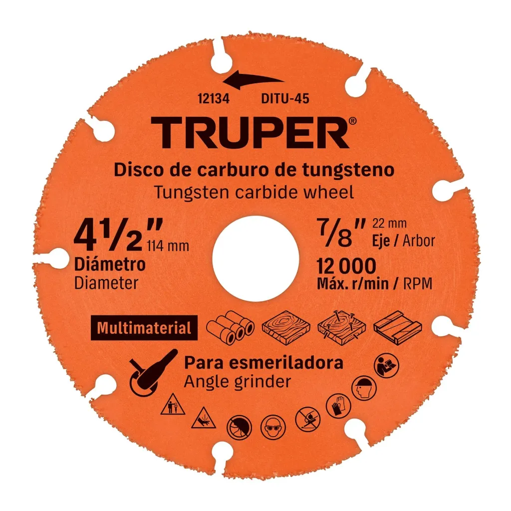 Disco 4-1/2' multimaterial de carburo de tungsteno, TRUPER