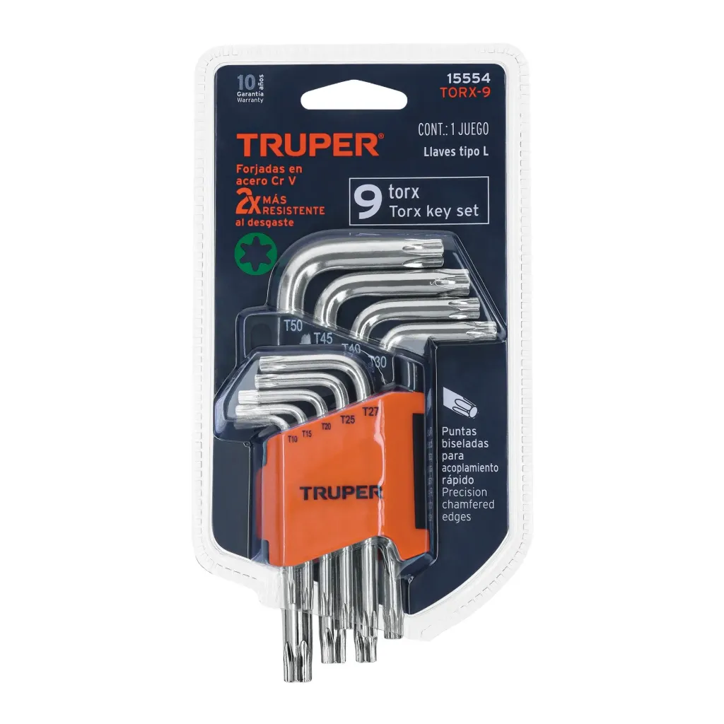 [TP-15554] Juego de 9 llaves torx con organizador abatible, TRUPER