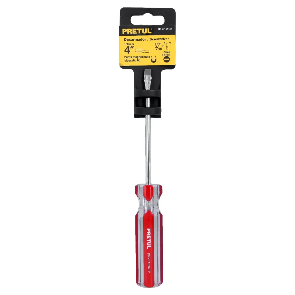Desarmador plano 3/16 x 4' mango de PVC, PRETUL
