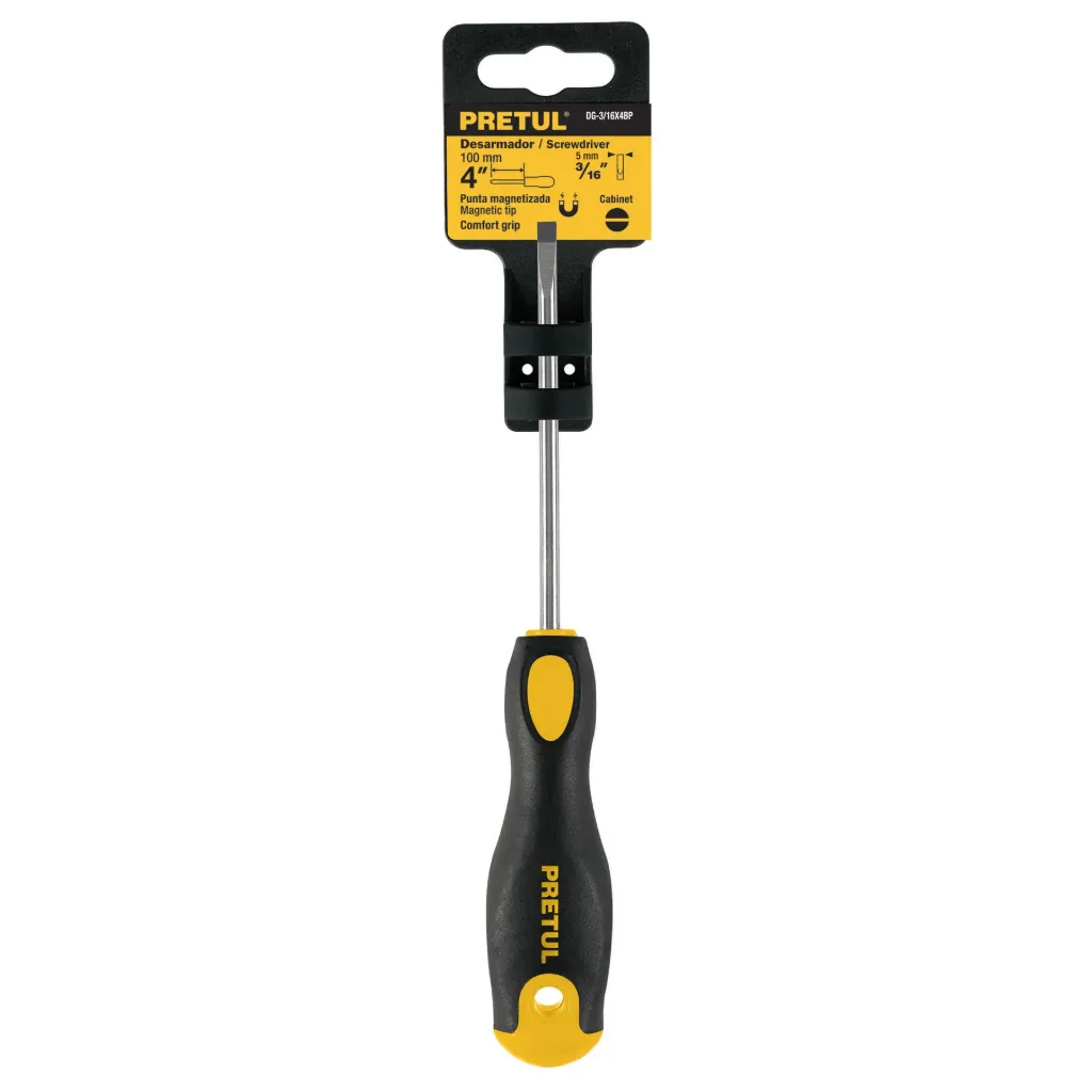 [TP-21489] Desarmador cabinet 3/16 x 4' mango Comfort Grip, PRETUL