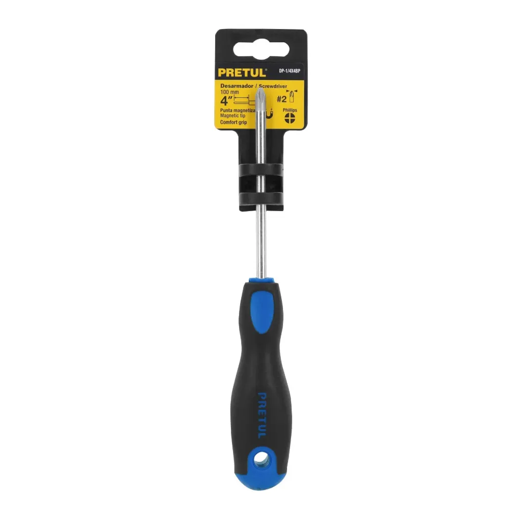 [TP-21496] Desarmador de cruz 1/4' x 4' mango Comfort Grip, PRETUL