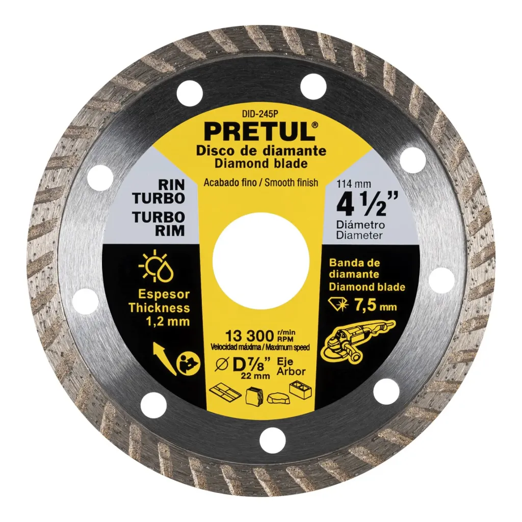 [TP-27017] Disco de diamante de 4-1/2' x 1.2 mm, rin turbo, PRETUL