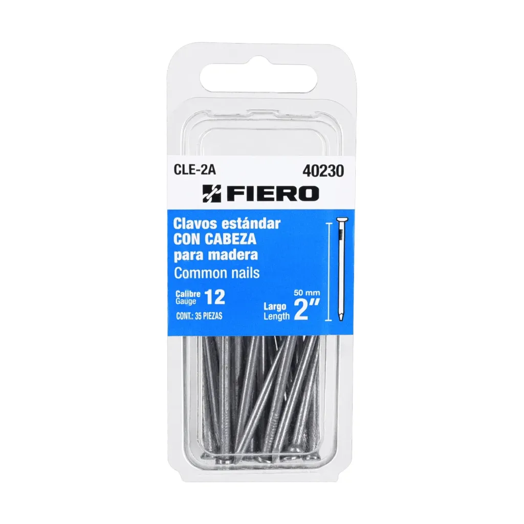 Blíster con 35 clavos estándar 2' con cabeza, FIERO