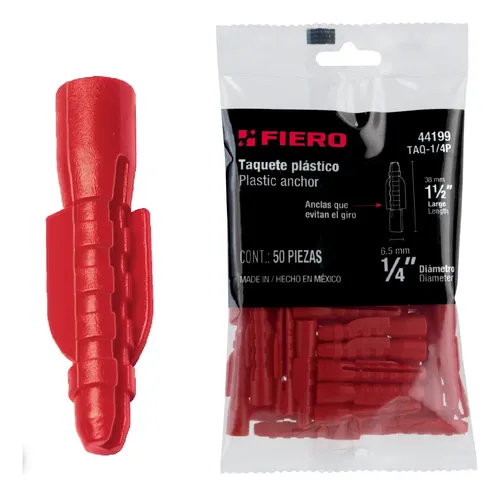 [TP-44199] Bolsa con 50 taquetes de plástico 1/4', FIERO
