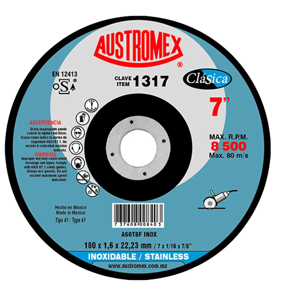 DISCO CTE/MTAL A/INOX. 7X1/6X7/8'' AUSTROMEX 1317