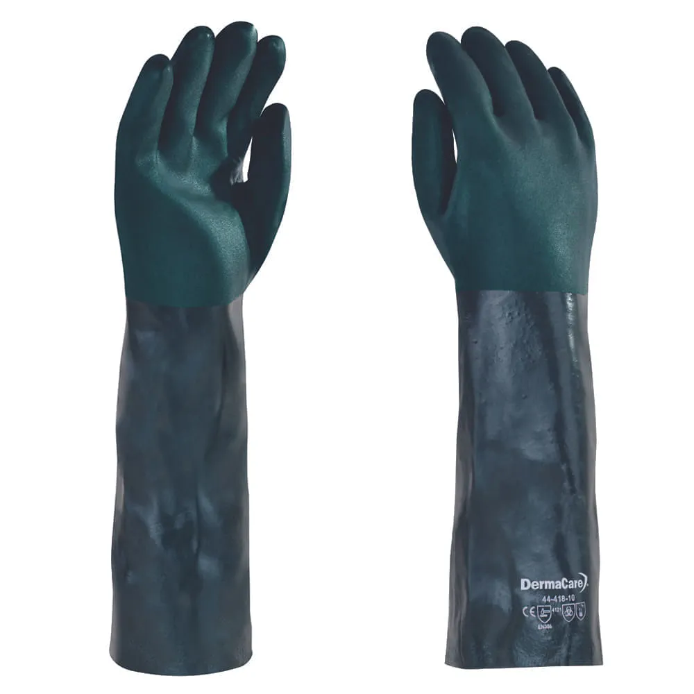 Guantes de PVC multiusos DermaCare 44-418 doble inmersión verde 45cm