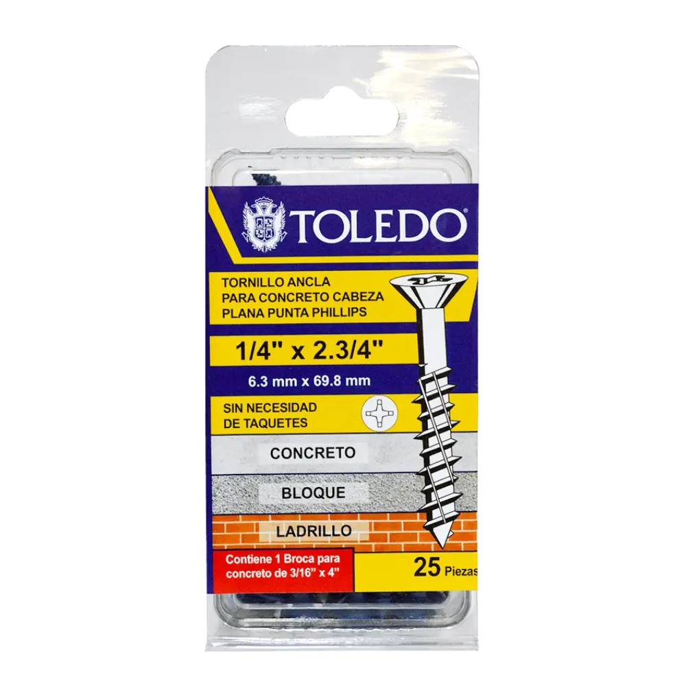 Tornillo ancla  p/concreto cab plana Ph 1/4" x2.3/4"