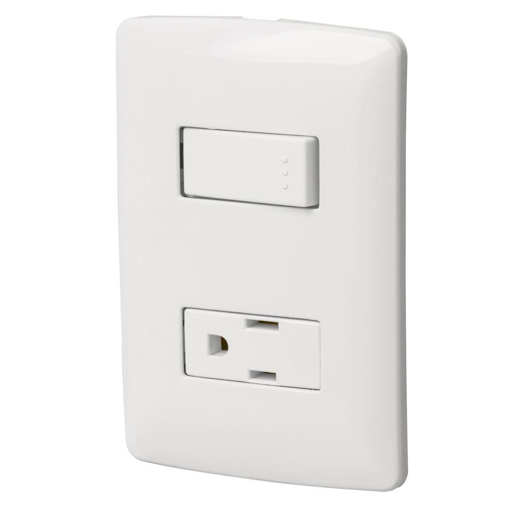 [46455] Placa armada contacto e interruptor, blanco, línea Italiana 
