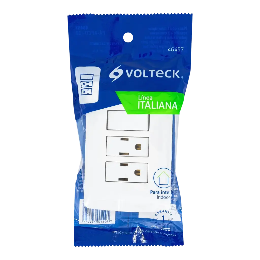 [46457] Placa armada 2 contactos e interruptor,blanco,línea Italiana 