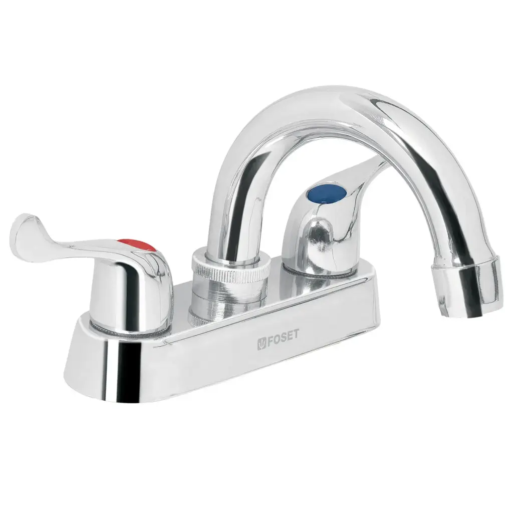 Mezcladora 4' para lavabo, cuello curvo, manerales palanca 