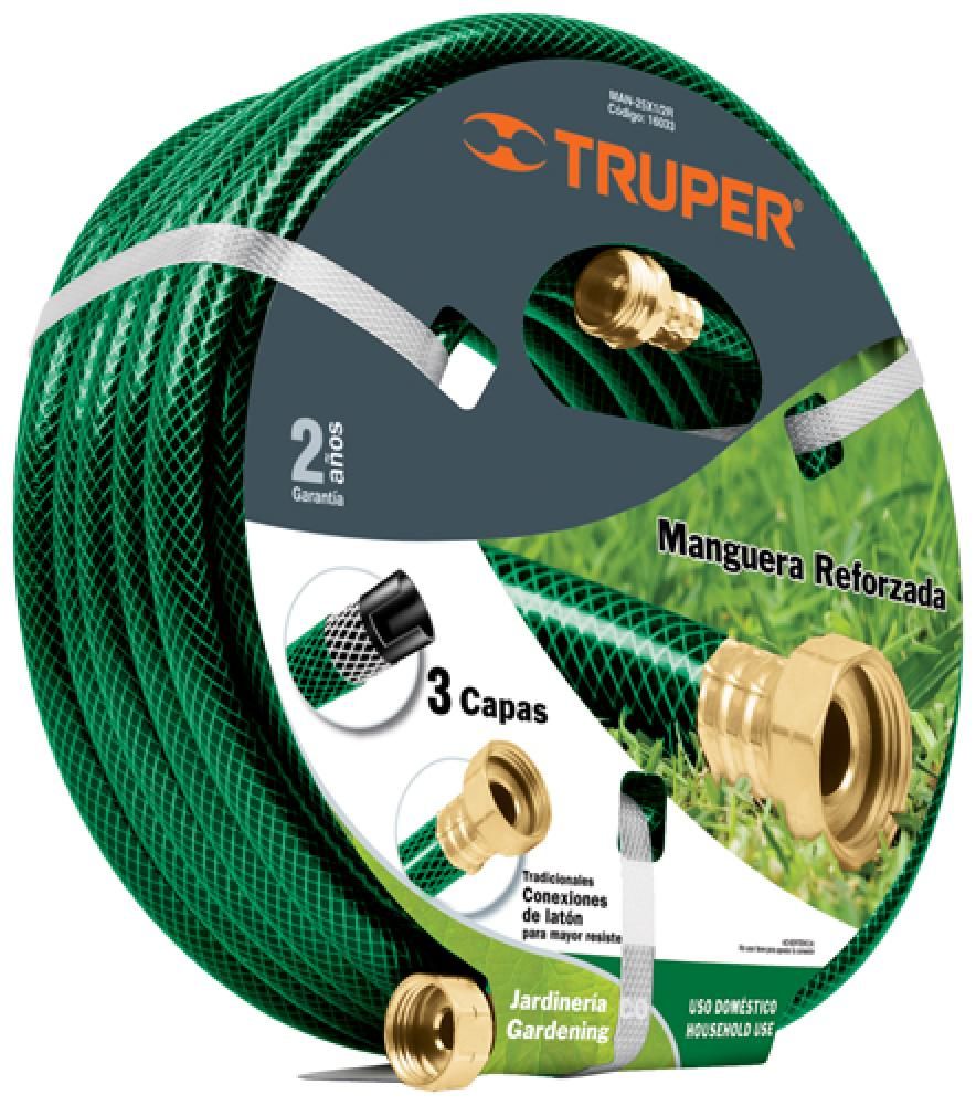Manguera 1/2' Reforzada 3 Capas Conexiones Latón 15 M Truper MAN-15X1/2R