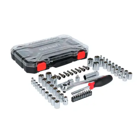 [UR-JCD01] Juego de dados y accesorios cuadro de 1/4" y 3/8" combinado, 63 piezas