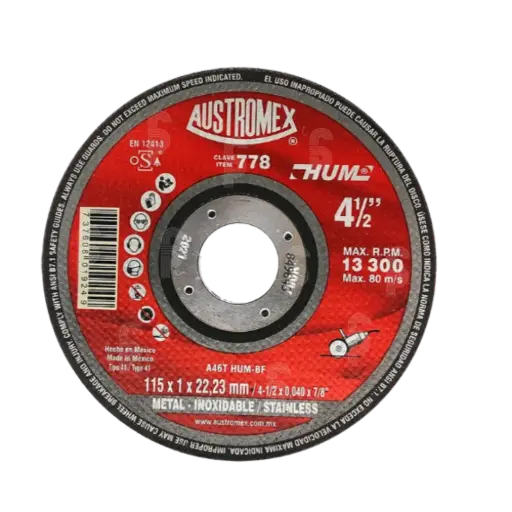 [737608019249] DISCO CTE/MTAL ACERO INOX HUM 4 1/2X3/64X7/8 AUSTROMEX 778