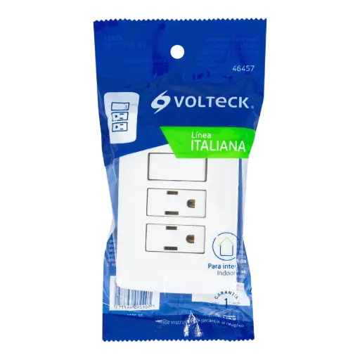 [46457] Placa armada 2 contactos e interruptor,blanco,línea Italiana 