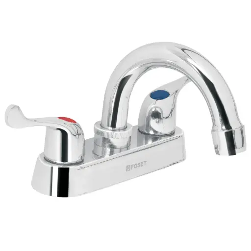 [49279] Mezcladora 4' para lavabo, cuello curvo, manerales palanca 